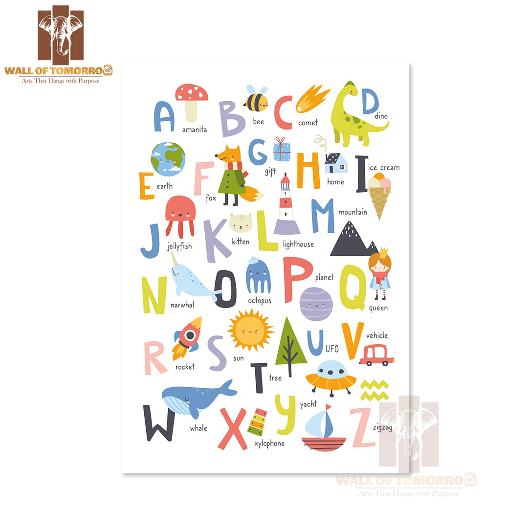 Cute English Alphabet for Kids with Doodle Educational High Quality Unframed Poster Print & Waterproof Poster Print Wall Décor