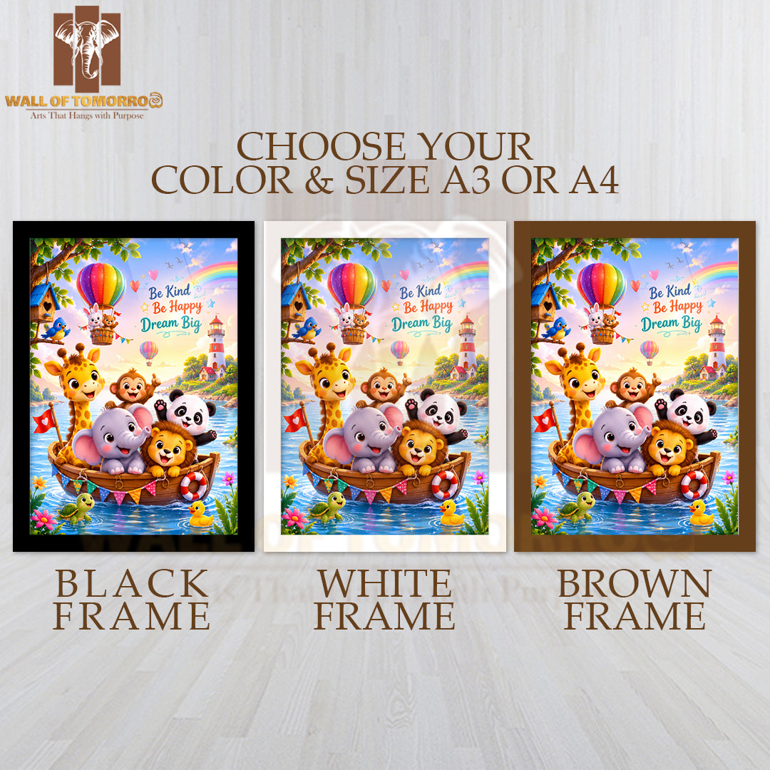Be Kind, Be Happy, Dream Big Kids High Quality Glass Frame Wall Décor
