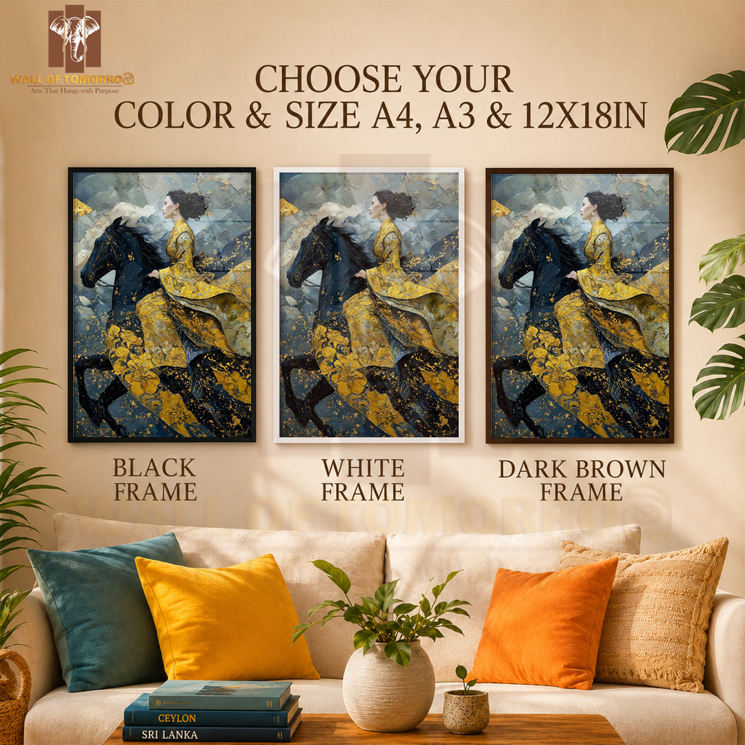 Black Horse with Lady Painting Animals High Quality Glass Frame Wall Décor in Sri Lanka