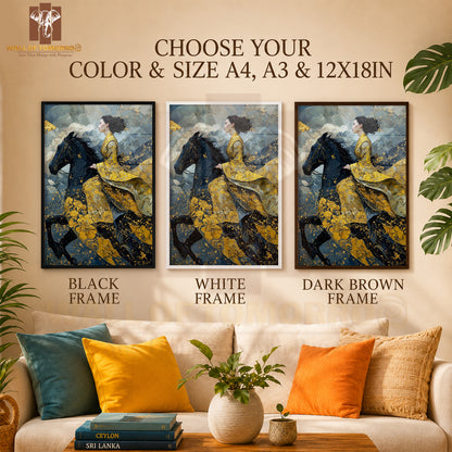Black Horse with Lady Painting Animals High Quality Glass Frame Wall Décor in Sri Lanka