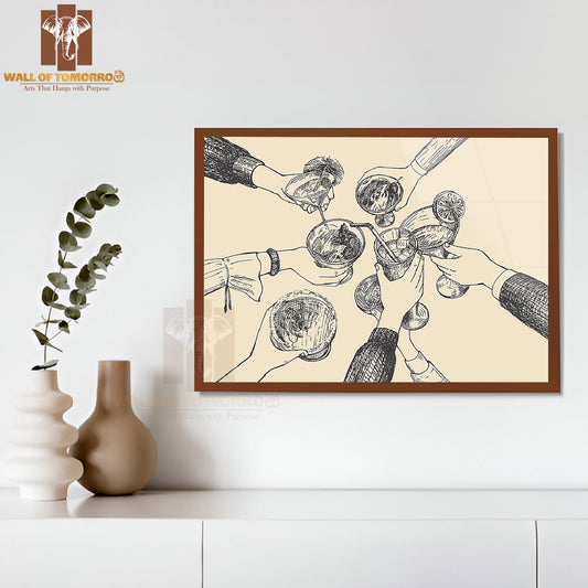 Vintage Drinks Drawing High Quality Glass Frame Wall Décor