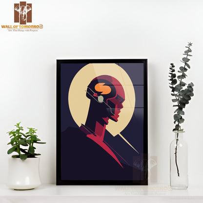 Robot Head with a Visible Brain, Symbolizing the Fusion of Technology and Intelligence High Quality Glass Frame Wall Décors in Sri Lanka