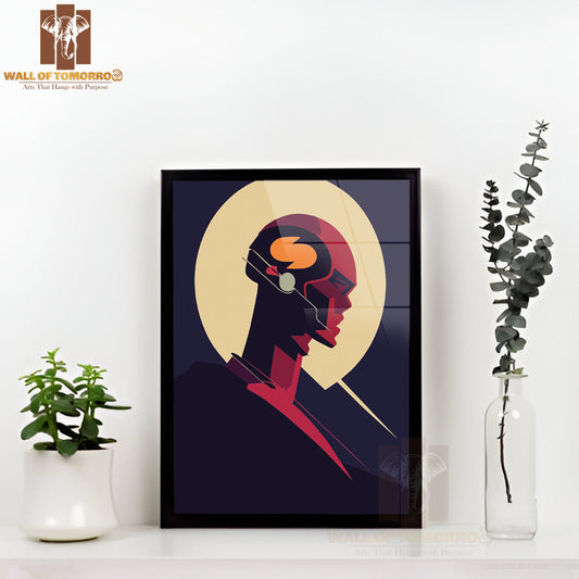Robot Head with a Visible Brain, Symbolizing the Fusion of Technology and Intelligence High Quality Glass Frame Wall Décors in Sri Lanka