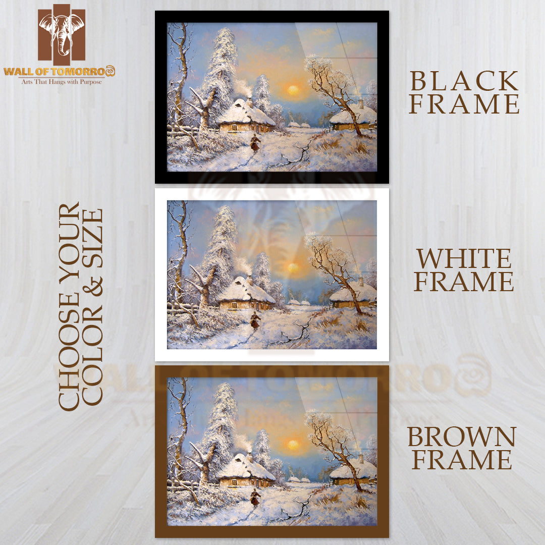 Oil Painting Winter in Village, Landscape, Nature High Quality Unframed Poster Print & Waterproof Poster Print Wall Décor