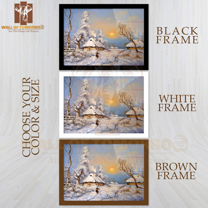 Oil Painting Winter in Village, Landscape, Nature High Quality Unframed Poster Print & Waterproof Poster Print Wall Décor
