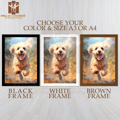 Painting Of a Dog Running in The Sand High Quality Glass Frame Wall Décor