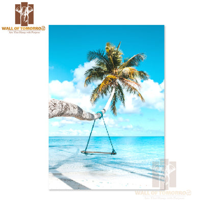 Swing Hanging from A Palm Tree at Beach High Quality Unframed Poster Print & Waterproof Poster Print Wall Décor