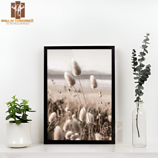 Soft Grass Flowers Faded Photography High Quality Glass Frame Wall Décor
