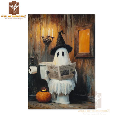 Cute Ghost on the Toilet Funny Halloween High Quality Unframed Poster Print & Waterproof Poster Print Wall Décor