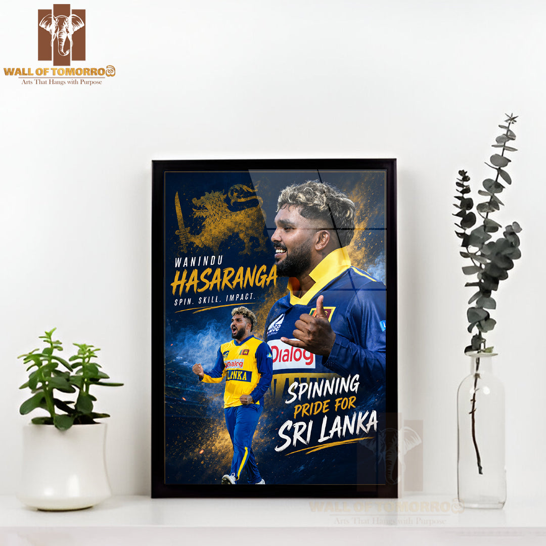 Sri Lankan Cricketer Wanindu Hasaranga Sports High Quality Glass Frame Wall Décor