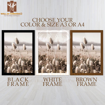 Soft Grass Flowers Faded Photography High Quality Glass Frame Wall Décor