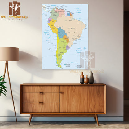 South America Highly Detailed Map Educational High Quality Unframed Poster Print & Waterproof Poster Print Wall Décor