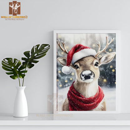 Reindeer Forest Snowfall in Winter High Quality Glass Frame Wall Décor