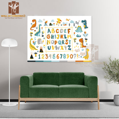Dino Collection with Alphabet and Numbers Educational High Quality Unframed Poster Print & Waterproof Poster Print Wall Décor