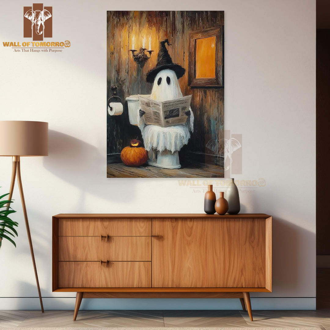Cute Ghost on the Toilet Funny Halloween High Quality Unframed Poster Print & Waterproof Poster Print Wall Décor