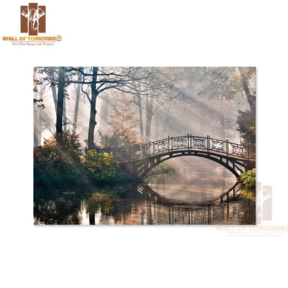 Old Bridge in Autumn Misty Park High Quality Unframed Poster Print & Waterproof Poster Print Wall Décor