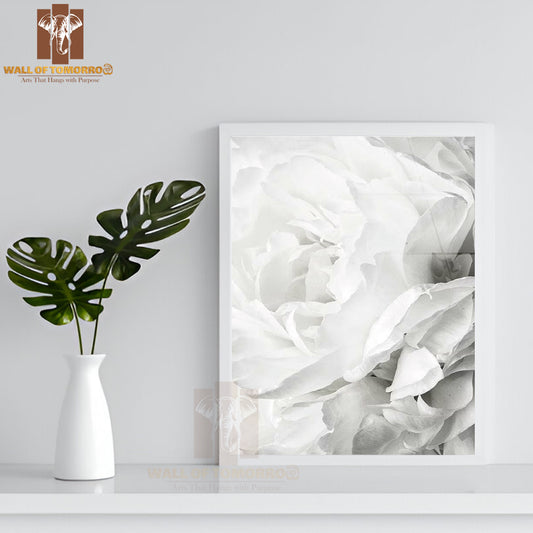 White Rose Flower Closeup High Quality Glass Frame Wall Décor