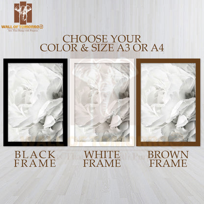 White Rose Flower Closeup High Quality Glass Frame Wall Décor