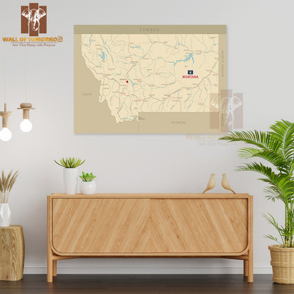 Road Map of Montana Educational High Quality Unframed Poster Print & Waterproof Poster Print Wall Décor