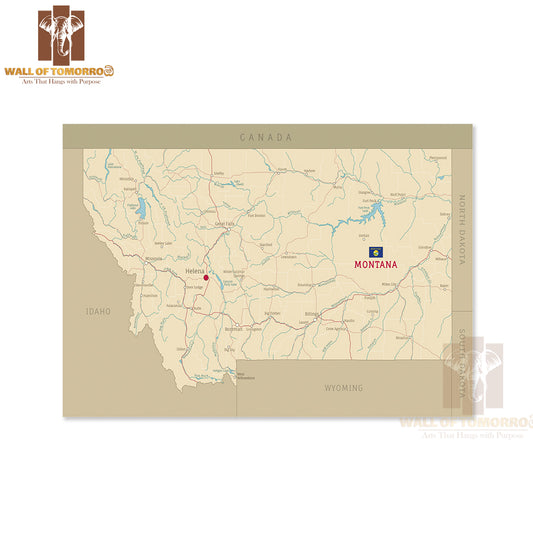 Road Map of Montana Educational High Quality Unframed Poster Print & Waterproof Poster Print Wall Décor