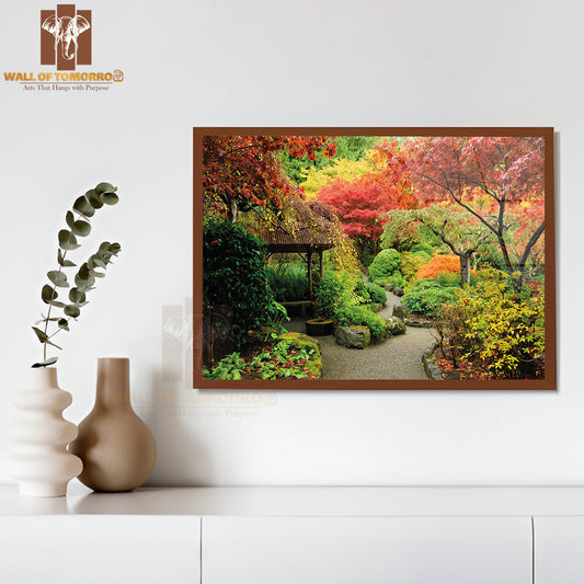 Autumnal Japanese Garden in Victoria High Quality Glass Frame Wall Décor