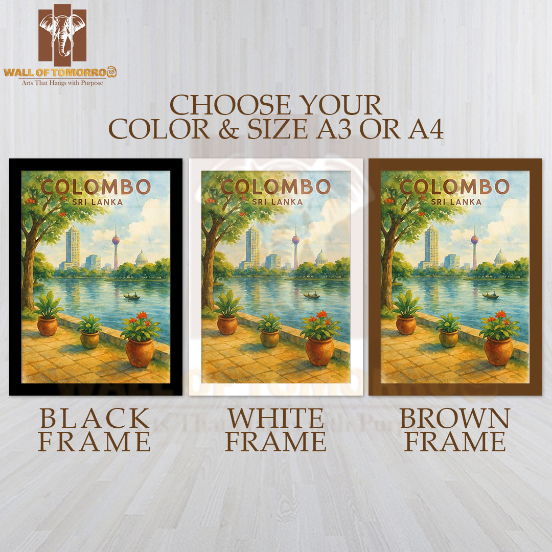 Colombo City Sri Lanka Travel Watercolor High Quality Glass Frame Wall Décor