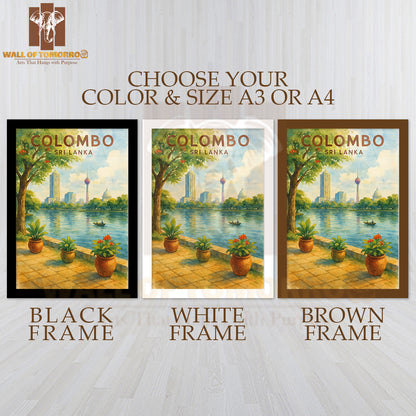 Colombo City Sri Lanka Travel Watercolor High Quality Glass Frame Wall Décor