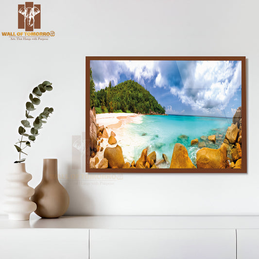 Anse Georgette Beach Panorama in Praslin Island, Seychelles High Quality Unframed Poster Print & Waterproof Poster Print Wall Décor