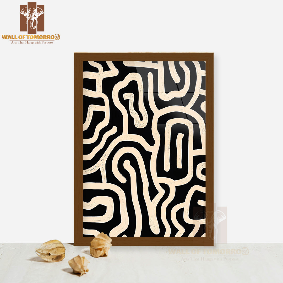Abstract Pathways Neutral Elegance Art High Quality Glass Frame Wall Décor