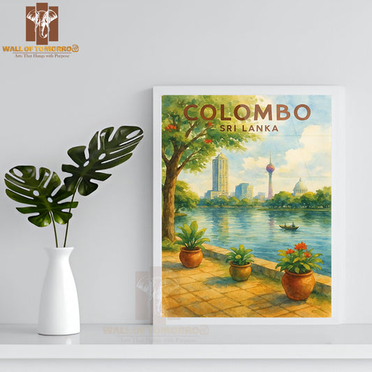 Colombo City Sri Lanka Travel Watercolor High Quality Glass Frame Wall Décor
