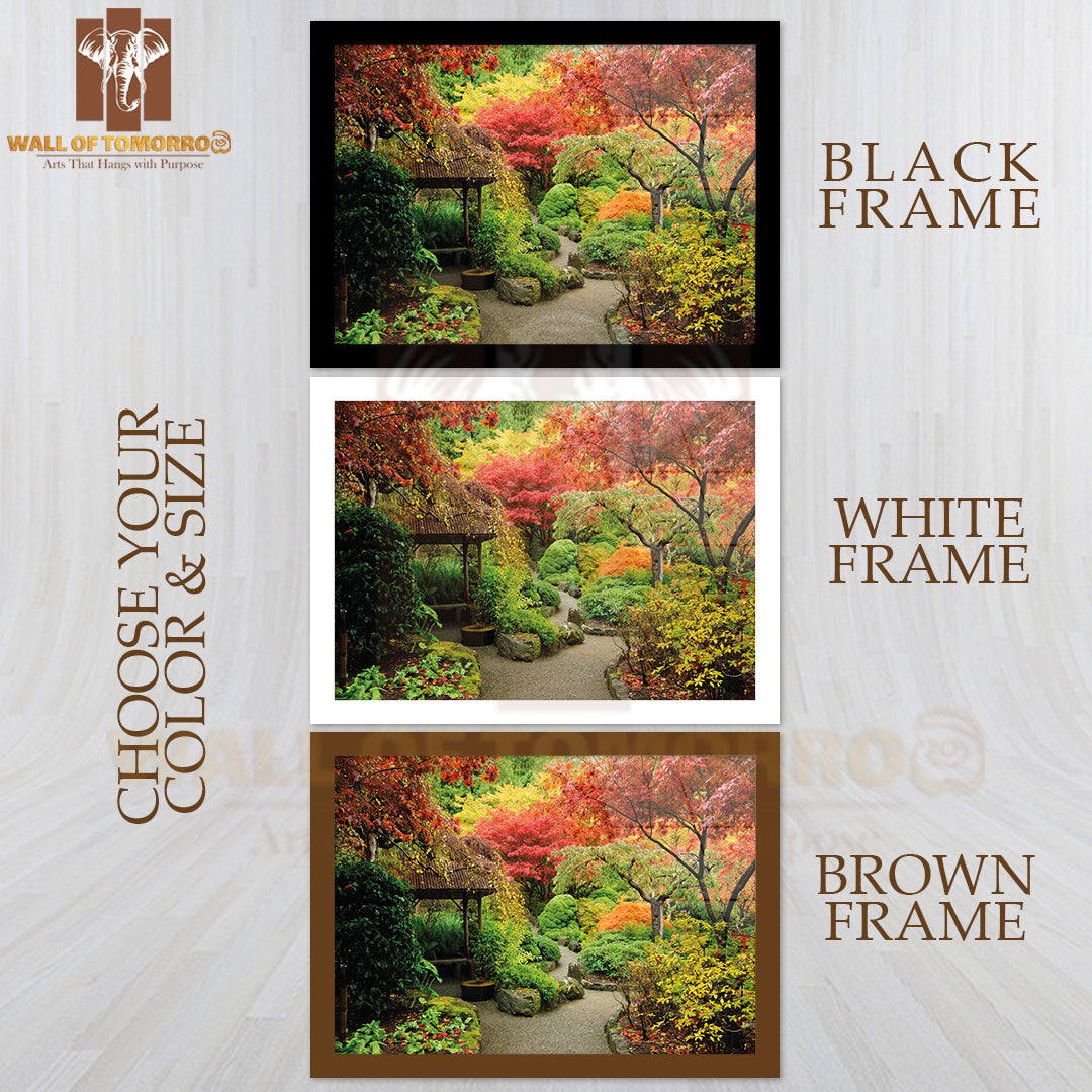 Autumnal Japanese Garden in Victoria High Quality Glass Frame Wall Décor