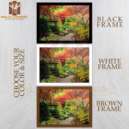 Autumnal Japanese Garden in Victoria High Quality Glass Frame Wall Décor