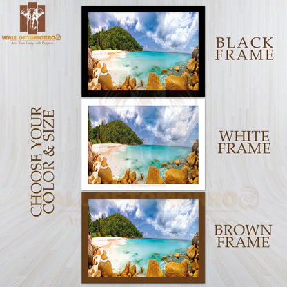 Anse Georgette Beach Panorama in Praslin Island, Seychelles High Quality Unframed Poster Print & Waterproof Poster Print Wall Décor