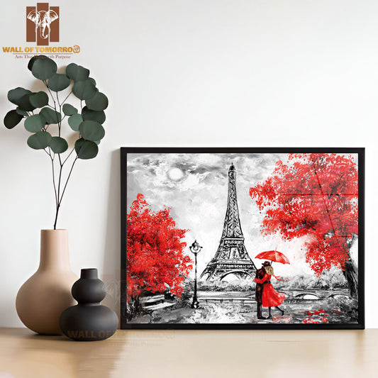 Paris Red Couple Painting High Quality Unframed Poster Print & Waterproof Poster Print Wall Décor