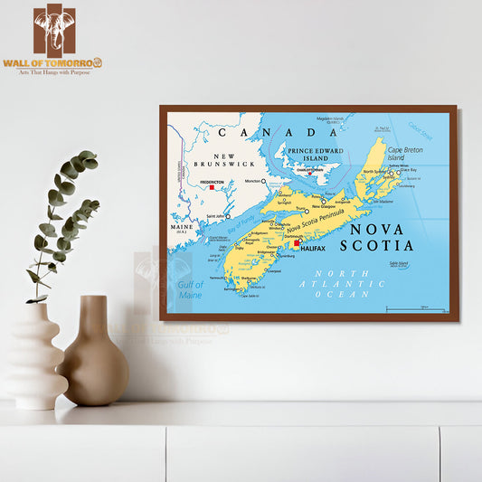 Atlantic Province of Canada Map Educational High Quality Glass Frame Wall Décor