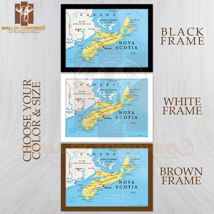 Atlantic Province of Canada Map Educational High Quality Glass Frame Wall Décor