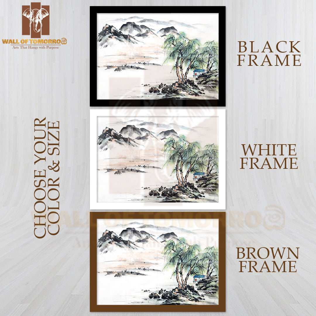 Mountains Scenery Oil Painting High Quality Glass Frame Wall Décor