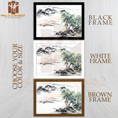Mountains Scenery Oil Painting High Quality Glass Frame Wall Décor