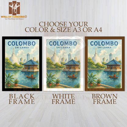 Colombo - Sri Lanka Watercolor Travel High Quality Glass Frame Wall Décor