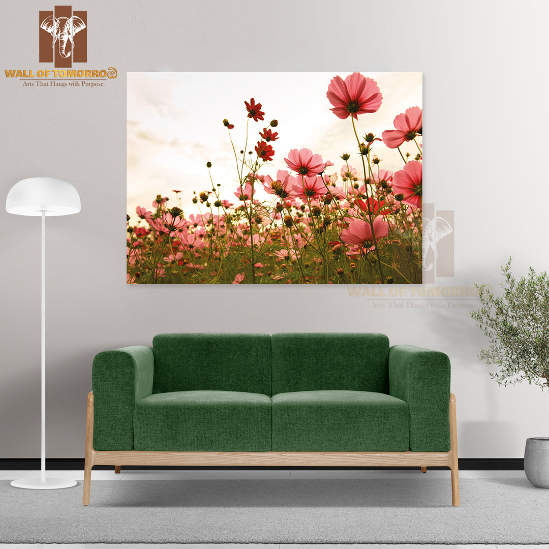 Cosmos Flowers In Sunset High Quality Unframed Poster Print & Waterproof Poster Print Wall Décor