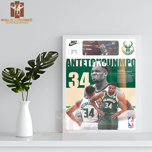 Famous Basketball Team Player On The Basketball Court Sports High Quality Glass Frame Wall Décor