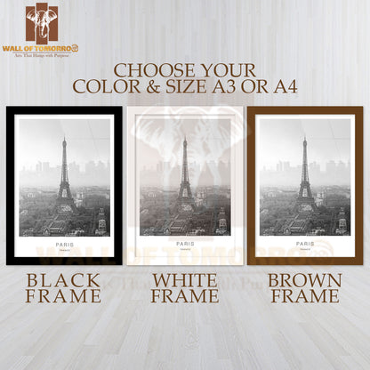 Paris Eiffel Tower Travel B&W High Quality Glass Frame Wall Décor
