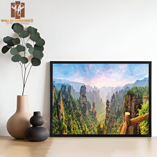 View Above the Cliffs and Mountains to the Colorful Valley at Sunrise High Quality Unframed Poster Print & Waterproof Poster Print Wall Décor