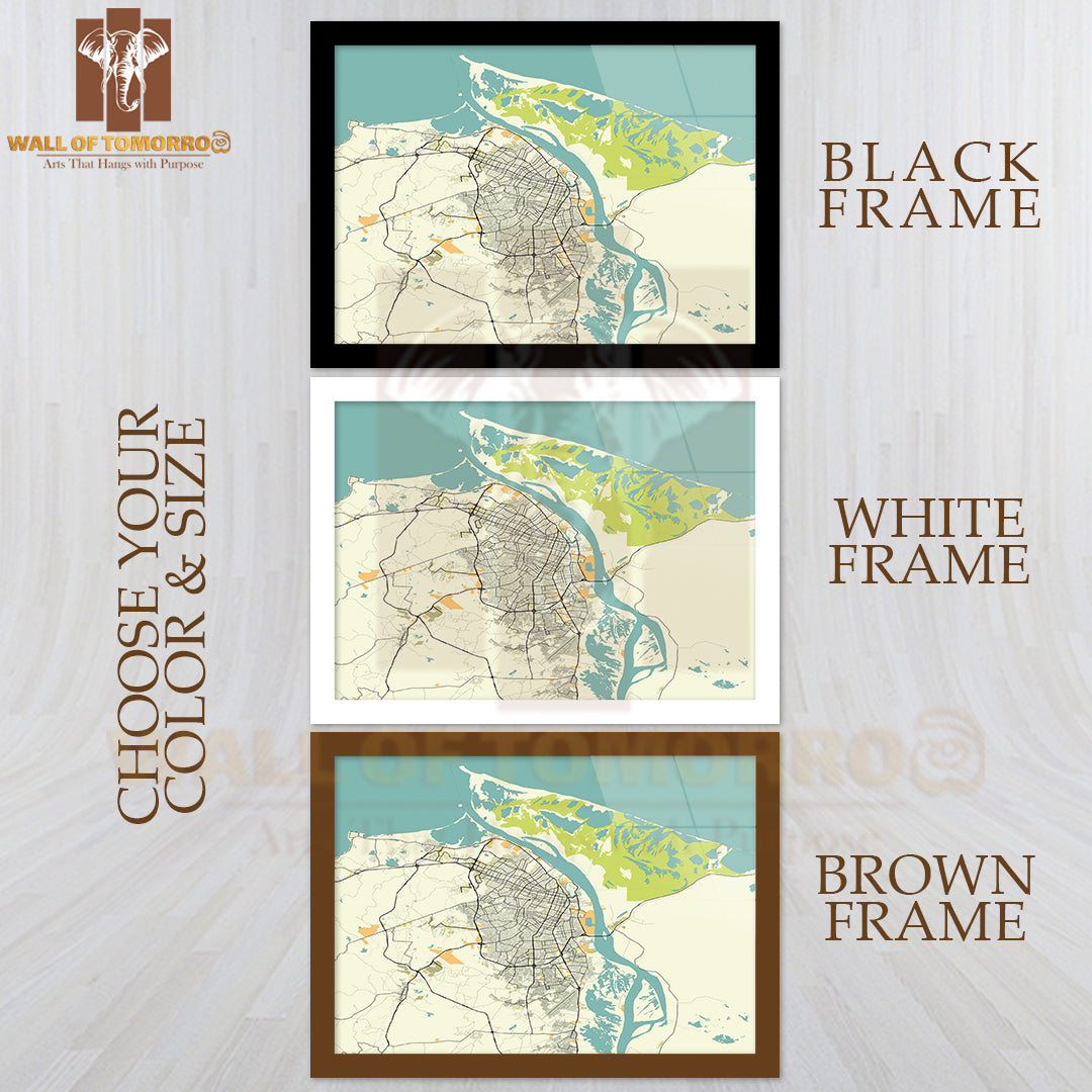 Map Of Barranquilla, Atlantico, Colombia Educational High Quality Glass Frame Wall Décor