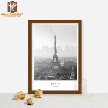 Paris Eiffel Tower Travel B&W High Quality Glass Frame Wall Décor