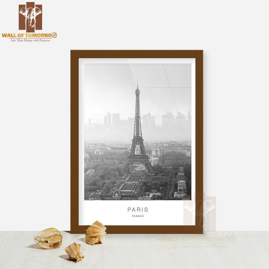 Paris Eiffel Tower Travel B&W High Quality Glass Frame Wall Décor