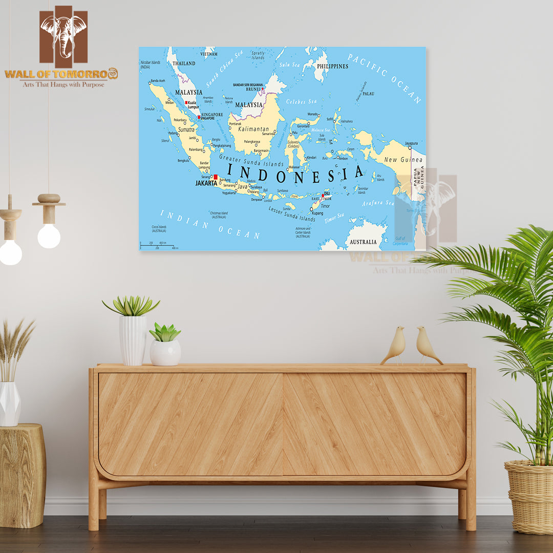 Indonesia Political Map with Capital Jakarta Educational High Quality Unframed Poster Print & Waterproof Poster Print Wall Décor