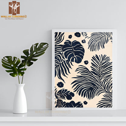 Midnight Foliage Neutral Elegance Art High Quality Glass Frame Wall Décor