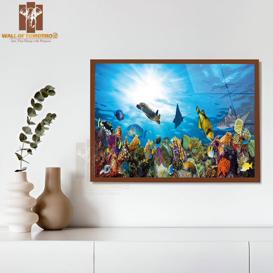 Colorful Coral Reef with Many Fishes and Sea Turtle High Quality Unframed Poster Print & Waterproof Poster Print Wall Décor