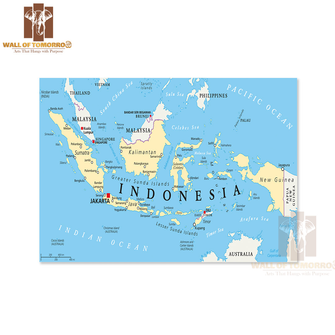 Indonesia Political Map with Capital Jakarta Educational High Quality Unframed Poster Print & Waterproof Poster Print Wall Décor